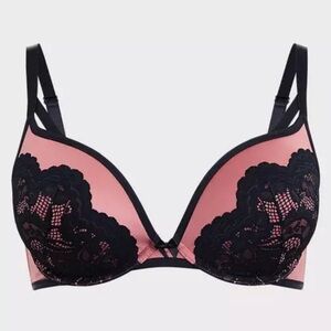 Torrid Rose Pink Microfiber & Lace Push-Up Plunge Bra, 40D, NWT